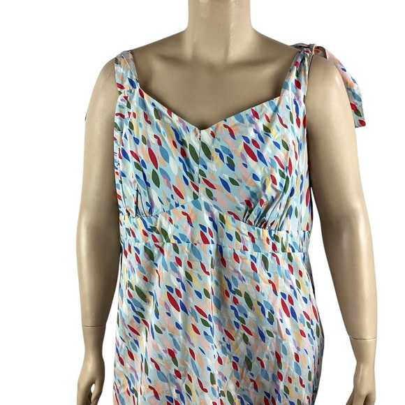Eloquii Tie Shoulder Smocked Midi Dress Size 26 Multi Abstract Print - Picture 2 of 7
